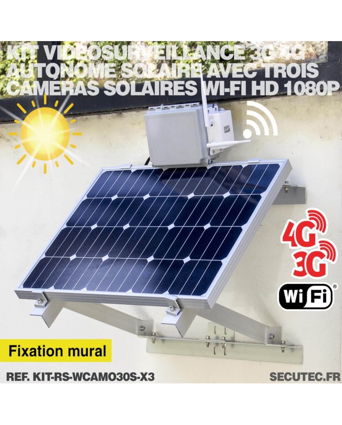 Kit de vidéosurveillance 3G 4G autonome solaire avec 3 caméras camouflages solaires WIFI ultra longue autonomie