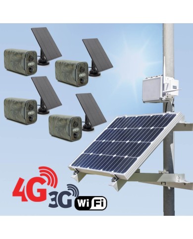 Kit de vidéosurveillance 3G 4G autonome solaire avec 4 caméras camouflages solaires WIFI ultra longue autonomie Kit de vidéosurveillance 3G 4G autonome solaire avec 4 caméras camouflages solaires WIFI ultra longue autonomie