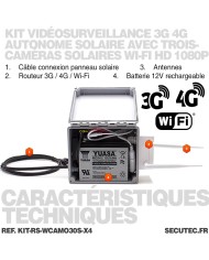 Kit de vidéosurveillance 3G 4G autonome solaire avec 4 caméras camouflages solaires WIFI ultra longue autonomie