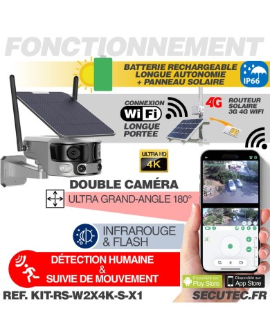 Kit vidéosurveillance 4G autonome solaire avec une camera solaire wifi ultra grand angle double objectifs UHD 4K 8MP sirène Kit vidéosurveillance 4G autonome solaire avec une camera solaire wifi ultra grand angle double objectifs UHD 4K 8MP sirène