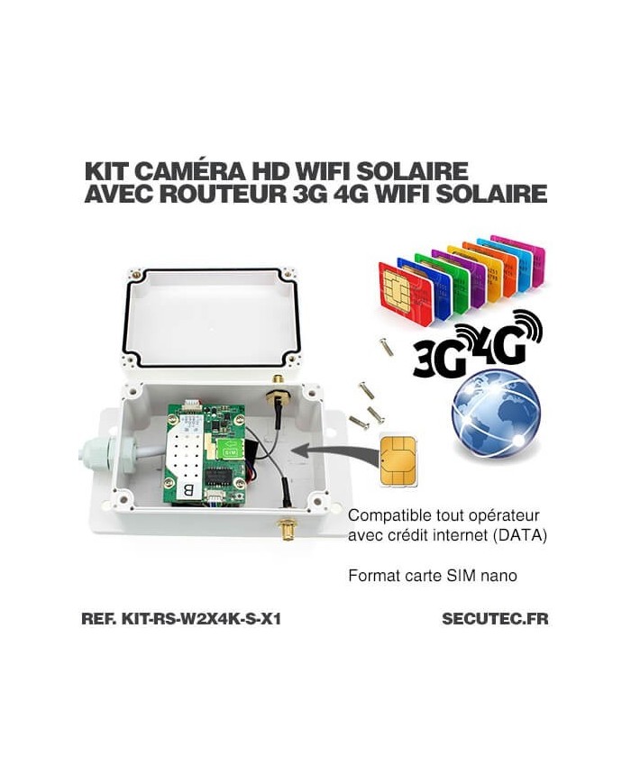 Kit vidéosurveillance 4G autonome solaire avec une camera solaire wifi ultra grand angle double objectifs UHD 4K 8MP sirène