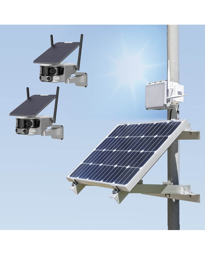 Kit vidéosurveillance 4G autonome solaire avec deux cameras solaire wifi ultra grand angle double objectif UHD 8MP 4K