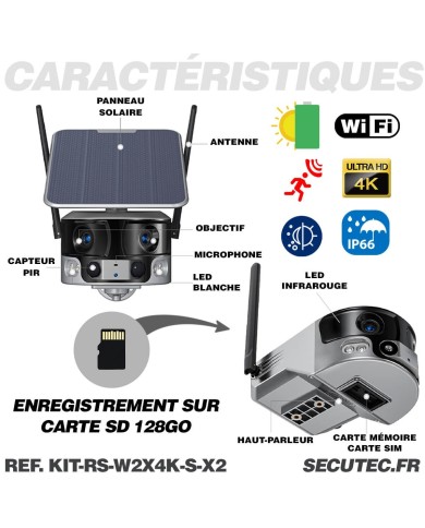 Kit vidéosurveillance 4G autonome solaire avec deux cameras solaire wifi ultra grand angle double objectif UHD 8MP 4K Kit vidéosurveillance 4G autonome solaire avec deux cameras solaire wifi ultra grand angle double objectif UHD 8MP 4K