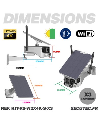 Kit vidéosurveillance 4G autonome solaire avec trois caméras solaire wifi ultra grand angle double objectif UHD 8MP 4K sirène Kit vidéosurveillance 4G autonome solaire avec trois caméras solaire wifi ultra grand angle double objectif UHD 8MP 4K sirène