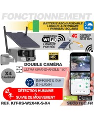 Kit vidéo surveillance 3G 4G autonome solaire avec quatre caméras solaire WiFi Ultra grand angle double objectifs UHD 4K 8MP dét Kit vidéo surveillance 3G 4G autonome solaire avec quatre caméras solaire WiFi Ultra grand angle double objectifs UHD 4K 8MP dét