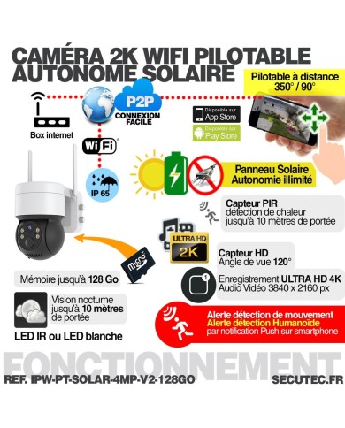 Caméra pilotable solaire IP WIFI UHD 2K 4Mpx waterproof infrarouge detection humaine accès à distance via iphone android detecti Caméra pilotable solaire IP WIFI UHD 2K 4Mpx waterproof infrarouge detection humaine accès à distance via iphone android detecti