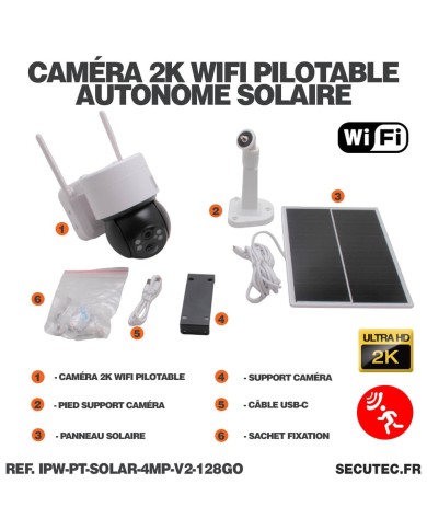 Caméra pilotable solaire IP WIFI UHD 2K 4Mpx waterproof infrarouge detection humaine accès à distance via iphone android detecti Caméra pilotable solaire IP WIFI UHD 2K 4Mpx waterproof infrarouge detection humaine accès à distance via iphone android detecti