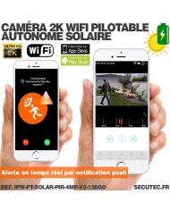 Caméra pilotable solaire IP WIFI UHD 2K 4Mpx waterproof infrarouge detection humaine accès à distance via iphone android detecti