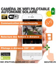 Caméra pilotable solaire IP WIFI UHD 2K 4Mpx waterproof infrarouge detection humaine accès à distance via iphone android detecti