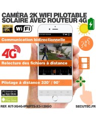 Kit de 3 caméras pilotable solaires WiFi UHD 2K 4MP avec routeur 3G/4G detection humaine 128Go