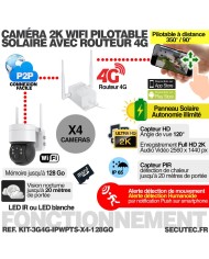 Kit de 4 cameras pilotables solaires WiFi UHD 2K 4MP avec routeur 3G/4G detection humaine 128Go