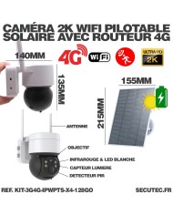 Kit de 4 cameras pilotables solaires WiFi UHD 2K 4MP avec routeur 3G/4G detection humaine 128Go