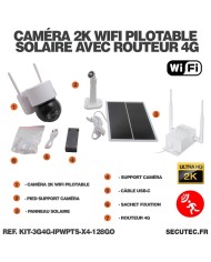 Kit de 4 cameras pilotables solaires WiFi UHD 2K 4MP avec routeur 3G/4G detection humaine 128Go