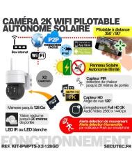 Kit de 2 caméras pilotable solaires WiFi UHD 2K 4MP infrarouge detection humaine 128Go