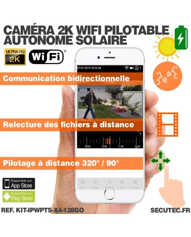 Kit de 4 caméras pilotable solaires WiFi UHD 2K 4MP infrarouge detection humaine 128Go Kit de 4 caméras pilotable solaires WiFi UHD 2K 4MP infrarouge detection humaine 128Go