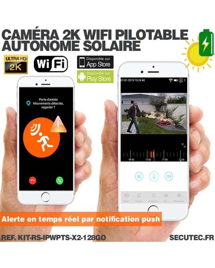 Kit videosurveillance 3G 4G autonome solaire waterproof avec 2 caméras solaires wifi uhd 2k 4mp detection humaine 128Go