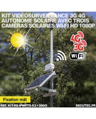 Kit videosurveillance 3G 4G autonome solaire waterproof avec 2 caméras solaires wifi uhd 2k 4mp detection humaine 128Go