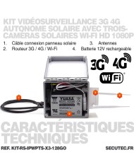 Kit videosurveillance 3G 4G autonome solaire waterproof avec 3 caméras solaires WIFI UHD 2K 4MP detection humaine 128Go