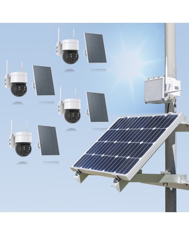 Kit videosurveillance 3G 4G autonome solaire waterproof avec 4 caméras solaires WIFI UHD 2K 4MP detection humaine 128Go Kit videosurveillance 3G 4G autonome solaire waterproof avec 4 caméras solaires WIFI UHD 2K 4MP detection humaine 128Go