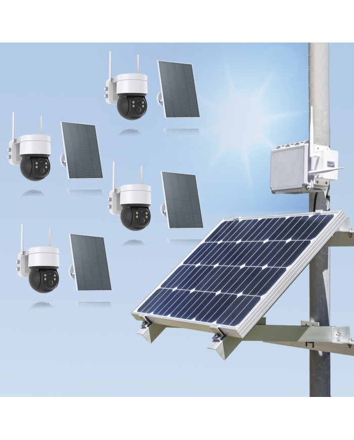 Kit videosurveillance 3G 4G autonome solaire waterproof avec 4 caméras solaires WIFI UHD 2K 4MP detection humaine 128Go