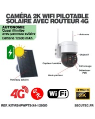 Kit videosurveillance 3G 4G autonome solaire waterproof avec 4 caméras solaires WIFI UHD 2K 4MP detection humaine 128Go