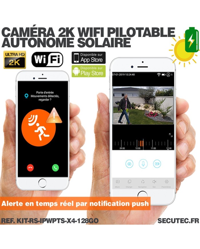Kit videosurveillance 3G 4G autonome solaire waterproof avec 4 caméras solaires WIFI UHD 2K 4MP detection humaine 128Go