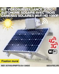 Kit videosurveillance 3G 4G autonome solaire waterproof avec 4 caméras solaires WIFI UHD 2K 4MP detection humaine 128Go