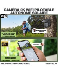 Caméra camouflage pilotable solaire WiFi UHD 2K 4Mpx alerte sirène waterproof infrarouge détection de mouvement 128Go (inclus) Caméra camouflage pilotable solaire WiFi UHD 2K 4Mpx alerte sirène waterproof infrarouge détection de mouvement 128Go (inclus)