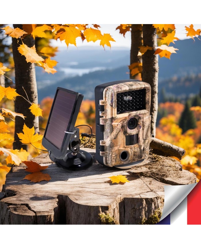 Camera de chasse autonome solaire photo 32 Mpx vidéo audio Full HD vision nocturne invisible étanche IP66