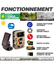 Camera de chasse autonome solaire photo 32 Mpx vidéo audio Full HD vision nocturne invisible étanche IP66