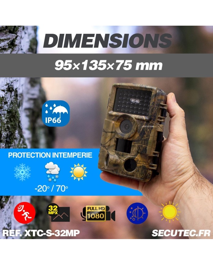 Camera de chasse autonome solaire photo 32 Mpx vidéo audio Full HD vision nocturne invisible étanche IP66