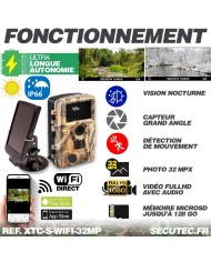 Camera de chasse autonome solaire photo 32 Mpx vidéo audio Full HD vision nocturne invisible étanche IP66 avec connexion Wi-Fi d
