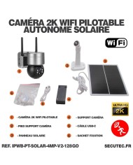 Caméra gris sidéral pilotable solaire IP WiFi UHD 2K 4Mpx waterproof infrarouge detection humaine 128Go