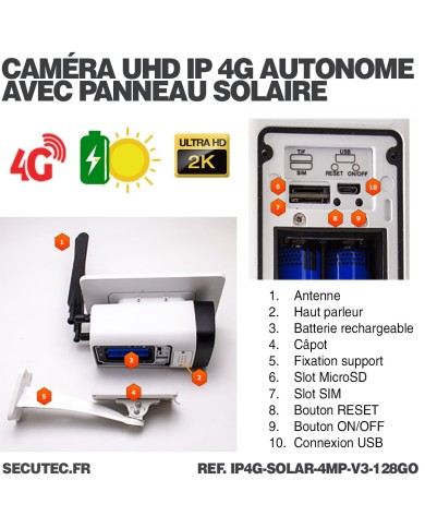 Caméra solaire IP GSM 4G UHD 4MP 2K 128Go inclus waterproof Infrarouge accès à distance via iPhone Android Caméra solaire IP GSM 4G UHD 4MP 2K 128Go inclus waterproof Infrarouge accès à distance via iPhone Android