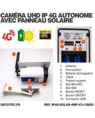 Caméra solaire IP GSM 4G UHD 4MP 2K 128Go inclus waterproof Infrarouge accès à distance via iPhone Android