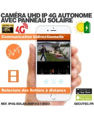 Caméra solaire IP GSM 4G UHD 4MP 2K 128Go inclus waterproof Infrarouge accès à distance via iPhone Android