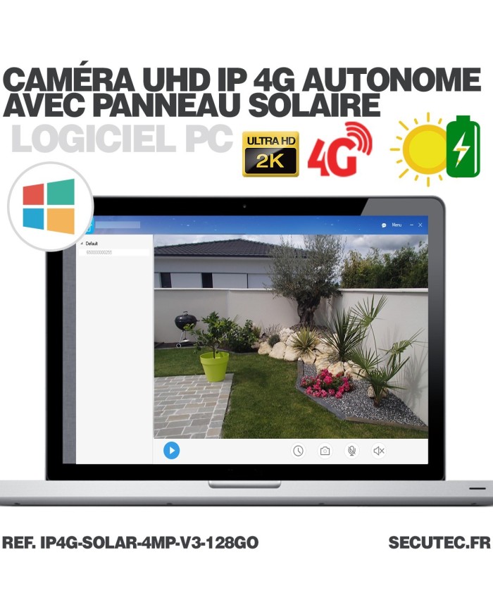 Caméra solaire IP GSM 4G UHD 4MP 2K 128Go inclus waterproof Infrarouge accès à distance via iPhone Android