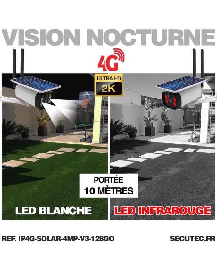 Caméra solaire IP GSM 4G UHD 4MP 2K 128Go inclus waterproof Infrarouge accès à distance via iPhone Android