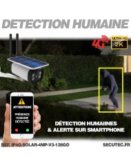 Caméra solaire IP GSM 4G UHD 4MP 2K 128Go inclus waterproof Infrarouge accès à distance via iPhone Android