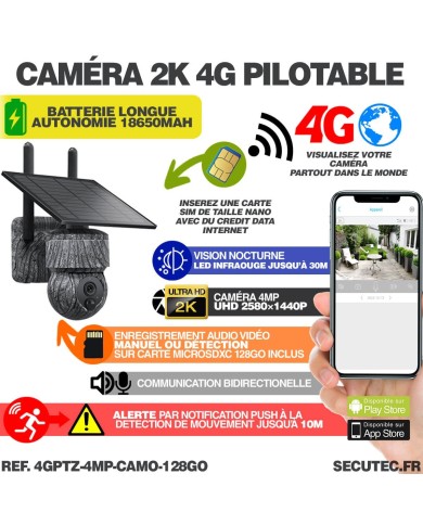 Caméra camouflage pilotable solaire 4G UHD 2K 4Mpx alerte sirène waterproof  infrarouge detection de mouvement Caméra camouflage pilotable solaire 4G UHD 2K 4Mpx alerte sirène waterproof  infrarouge detection de mouvement