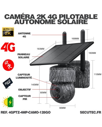 Caméra camouflage pilotable solaire 4G UHD 2K 4Mpx alerte sirène waterproof  infrarouge detection de mouvement Caméra camouflage pilotable solaire 4G UHD 2K 4Mpx alerte sirène waterproof  infrarouge detection de mouvement
