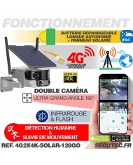 Caméra solaire 4G Ultra grand angle double objectifs UHD 4K 8MP détection de mouvement avec alerte sirène waterproof 128Go Caméra solaire 4G Ultra grand angle double objectifs UHD 4K 8MP détection de mouvement avec alerte sirène waterproof 128Go