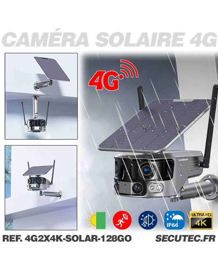 Caméra solaire 4G Ultra grand angle double objectifs UHD 4K 8MP détection de mouvement avec alerte sirène waterproof 128Go Caméra solaire 4G Ultra grand angle double objectifs UHD 4K 8MP détection de mouvement avec alerte sirène waterproof 128Go