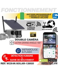 Caméra solaire WiFi Ultra grand angle double objectifs UHD 4K 8MP détection de mouvement avec alerte sirène waterproof 128Go Caméra solaire WiFi Ultra grand angle double objectifs UHD 4K 8MP détection de mouvement avec alerte sirène waterproof 128Go