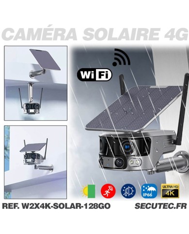 Caméra solaire WiFi Ultra grand angle double objectifs UHD 4K 8MP détection de mouvement avec alerte sirène waterproof 128Go Caméra solaire WiFi Ultra grand angle double objectifs UHD 4K 8MP détection de mouvement avec alerte sirène waterproof 128Go