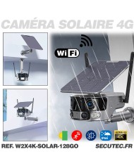 Caméra solaire WiFi Ultra grand angle double objectifs UHD 4K 8MP détection de mouvement avec alerte sirène waterproof 128Go Caméra solaire WiFi Ultra grand angle double objectifs UHD 4K 8MP détection de mouvement avec alerte sirène waterproof 128Go