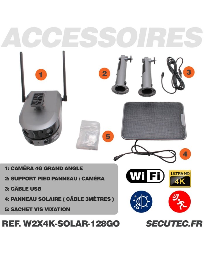 Caméra solaire WiFi Ultra grand angle double objectifs UHD 4K 8MP détection de mouvement avec alerte sirène waterproof 128Go Caméra solaire WiFi Ultra grand angle double objectifs UHD 4K 8MP détection de mouvement avec alerte sirène waterproof 128Go