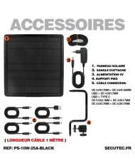Panneau solaire 10W couleur noire multitension compatible toutes caméras très longue autonomie batterie 25A
