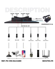 Panneau solaire 10W couleur camouflage multitension compatible toutes caméras longue autonomie batterie 25A