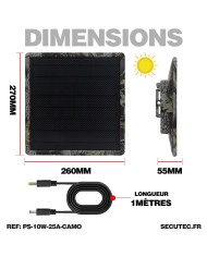 Panneau solaire 10W couleur camouflage multitension compatible toutes caméras longue autonomie batterie 25A